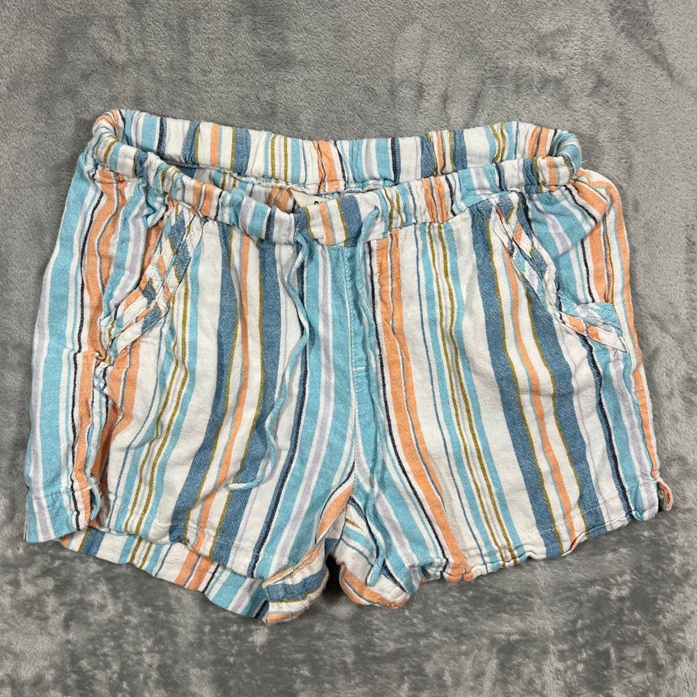 BRIGGS‎ Striped Linen Blend Shorts Womens Size S Blue Orange Casual